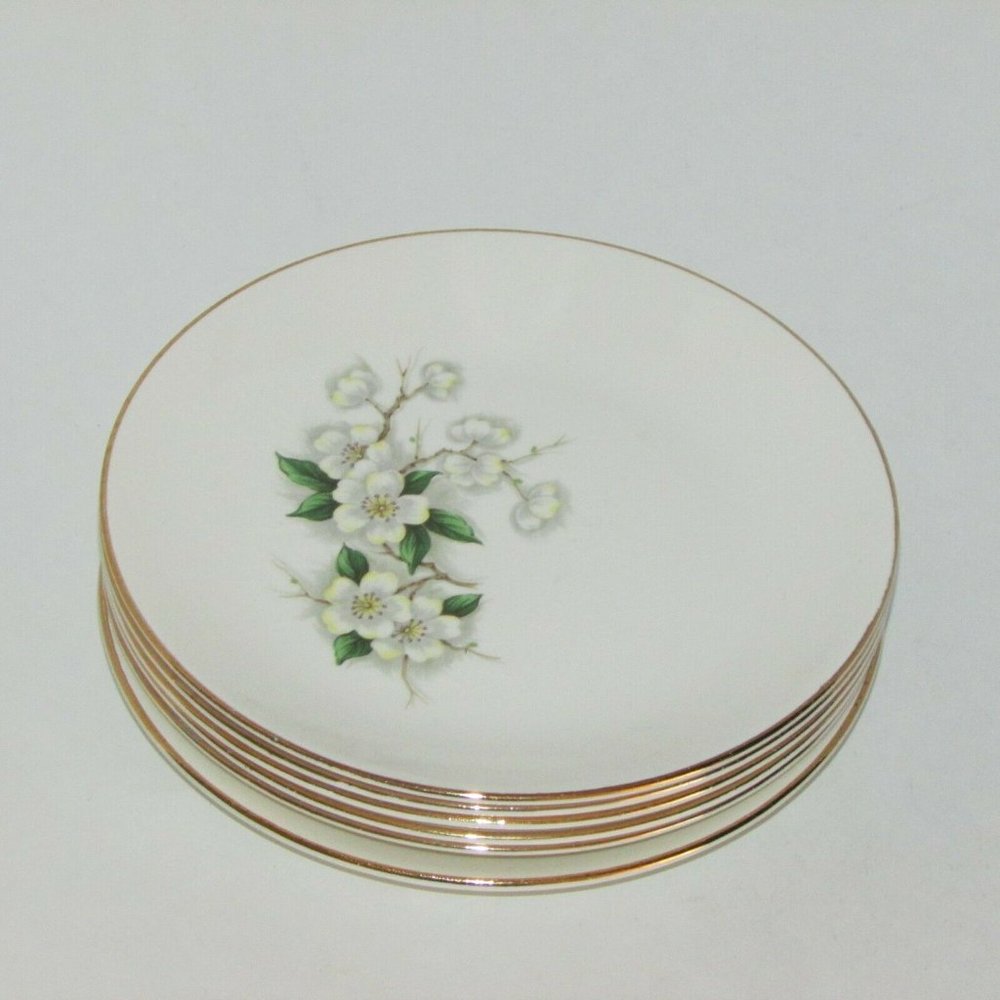 6 Bread Plates Georgian China Spring Blossom Vintage MCM Dinnerware